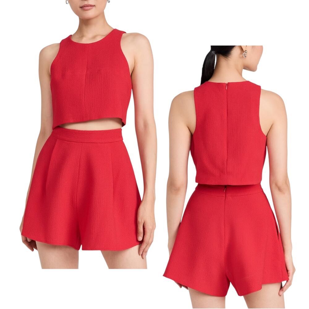 Black Halo NWT Women's 'Sanibel' Romper Set Crop Top Shorts, Wildfire Red Size 0
